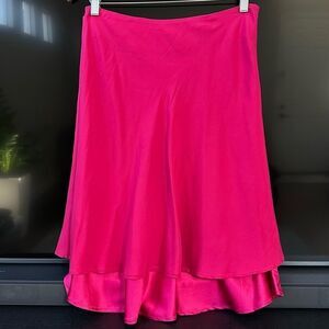 Les Copains Romantic Royal Core Neon Pink Midi Silk Skirt